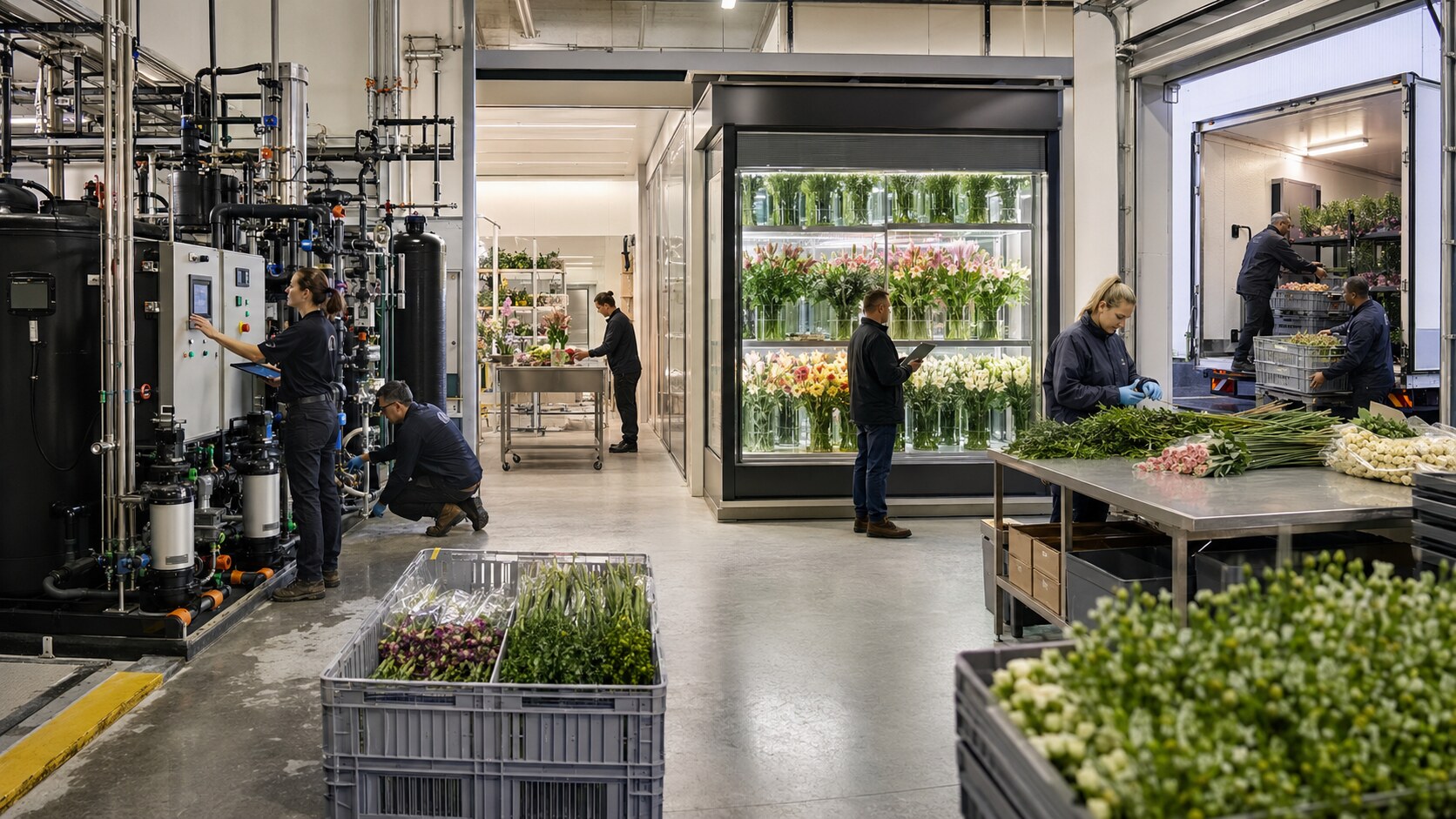 Unitedflora teknoloji, ürün hazırlama ve sevkiyat operasyonlarının birlikte yürütüldüğü üretim alanı